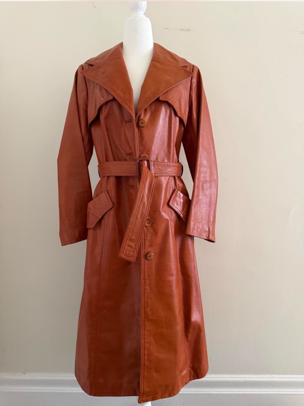 Vintage 1970s Belted Leather Trench Coat